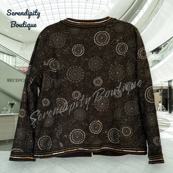 Chicos All Over Embroidery Beaded 100% Cotton Fully Lined Blazer Jacket - Picture 4 of 10